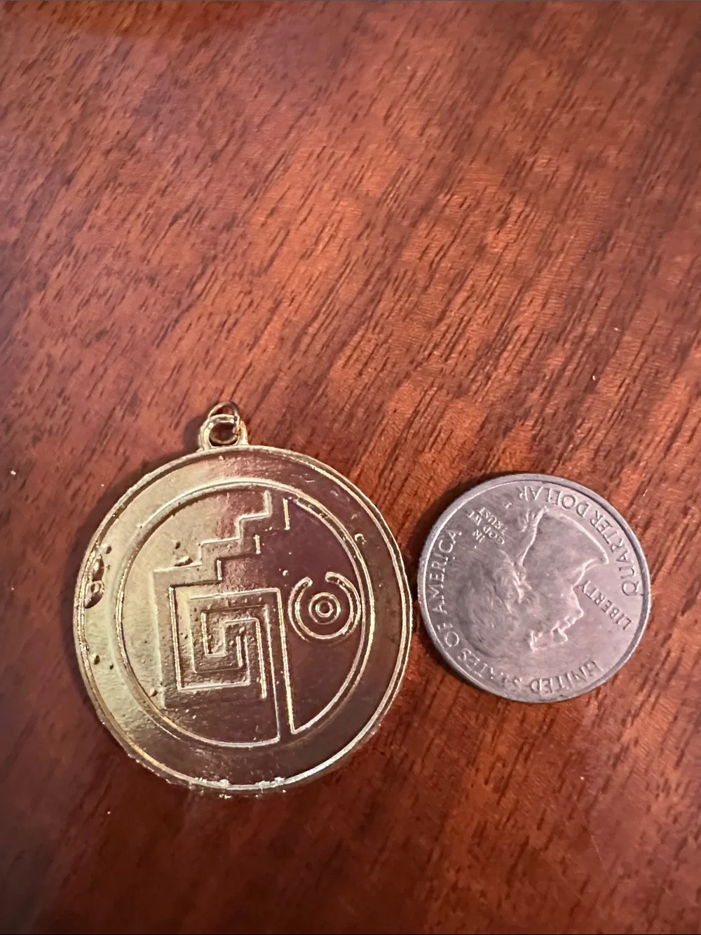 Pirates of the Caribbean Inspired Cursed‎ Aztec Coin Medallion Gold Tone Pendant